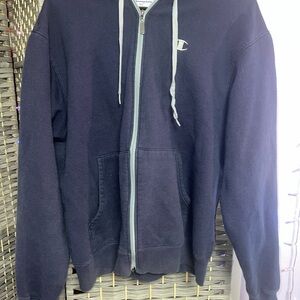Champion Navy Full-Zip Hoodie with Light Gray Accents